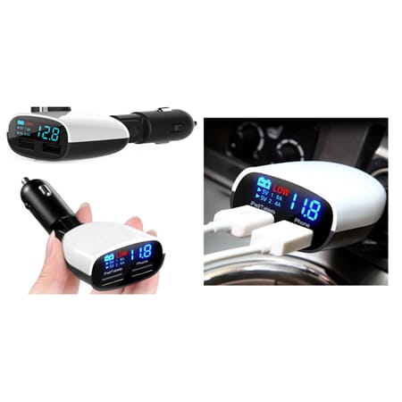 STRØMUTTAK 3,4A 2xUSB M/VOLTMETER